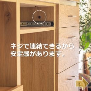 ienowaのシステムキッチン「ワイズ」。接続部分はネジで連結